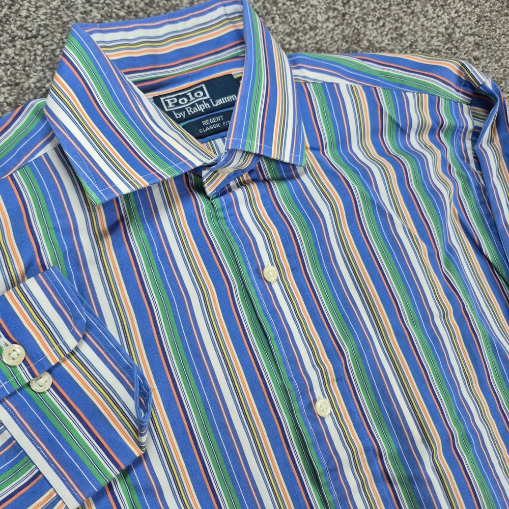 Vtg Polo Ralph Lauren Dress Shirt Mens 15 Medium Multi Stripe Regent Classic Fit